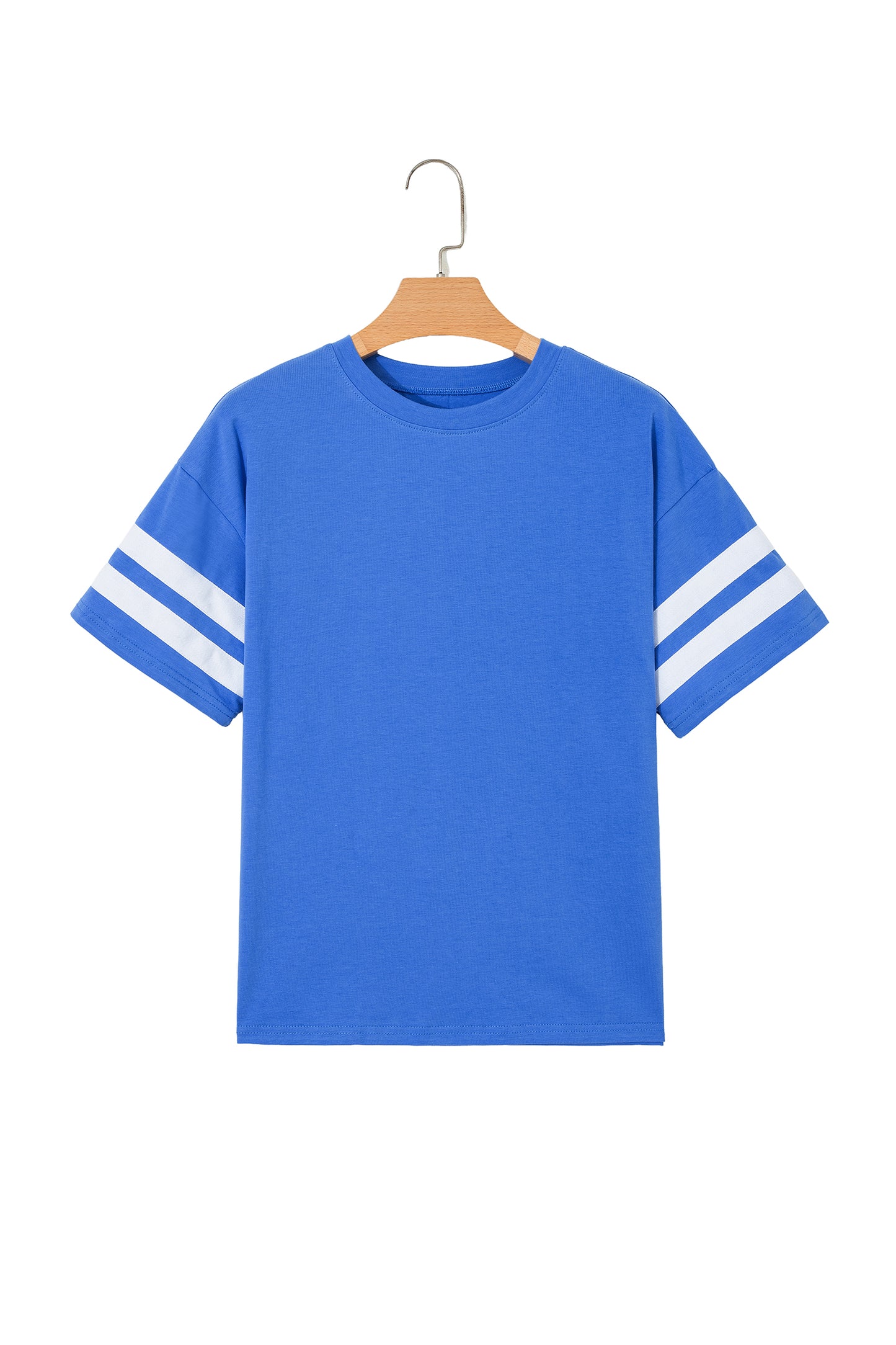 Dark Blue Varsity Striped Short Sleeve Crew Neck T Shirt