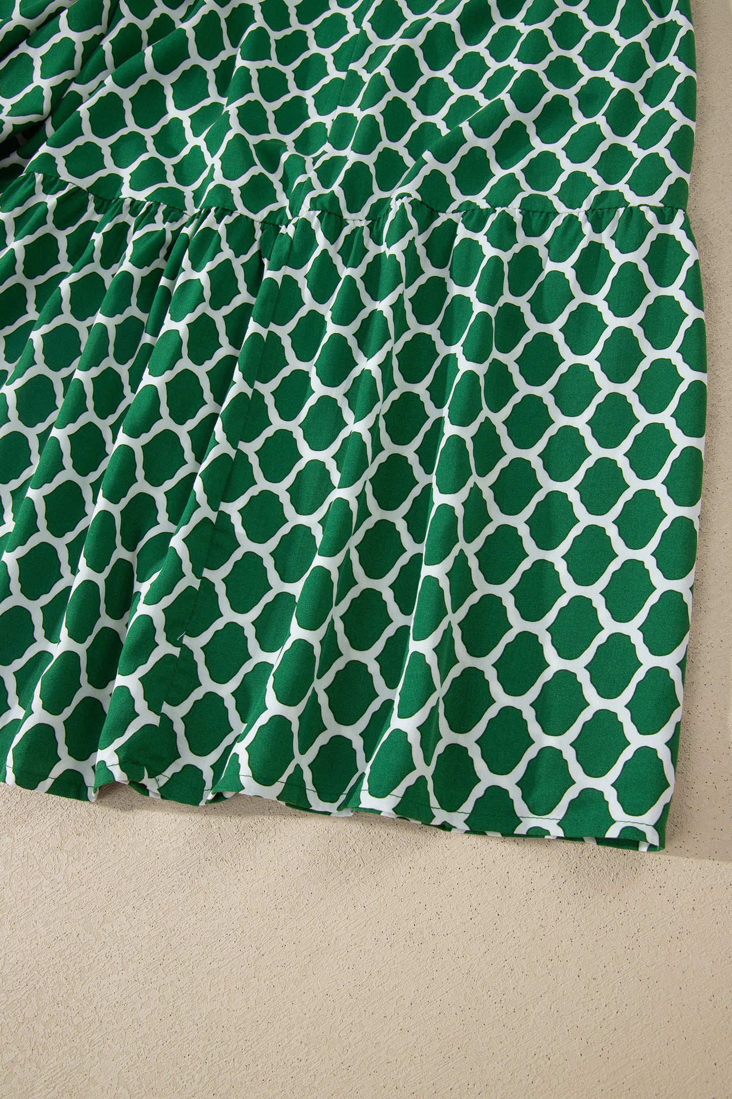 Green Plus Size Geometric Print Pocketed Ruffle Hem Casual Dress