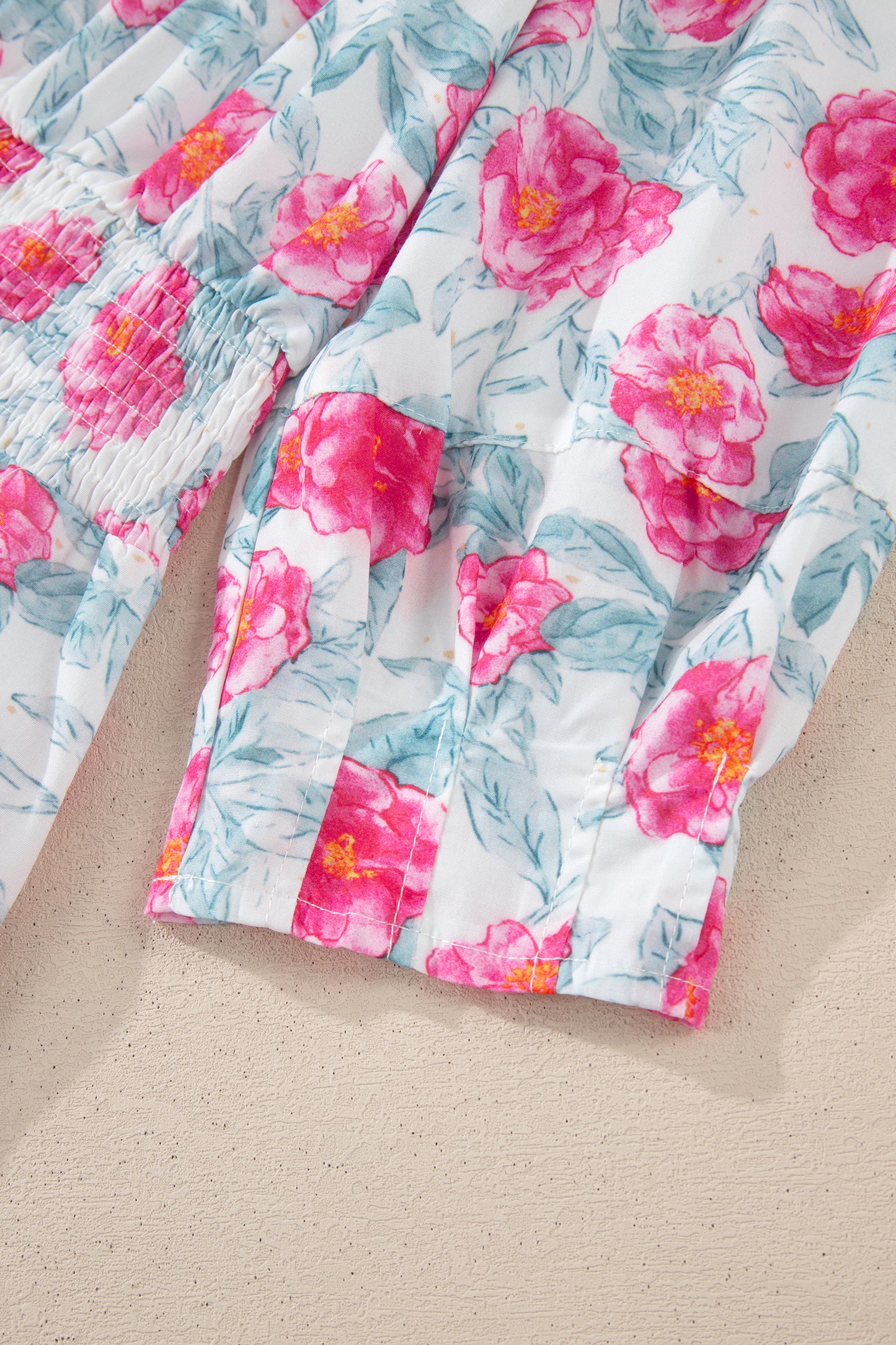 Red Elegant Floral Puff Sleeve Midi Dress