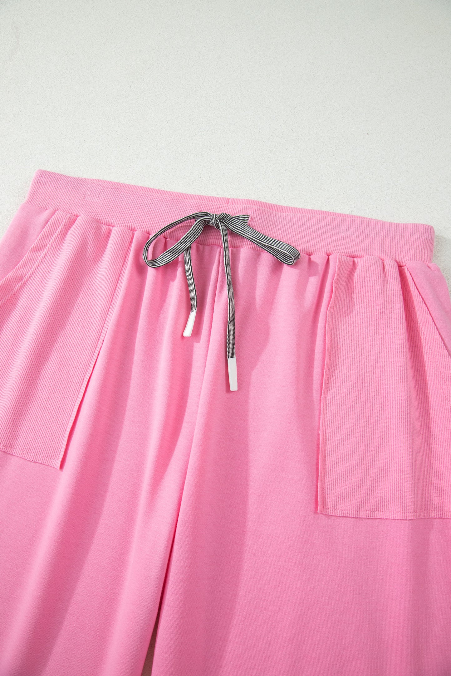 Bonbon Solid V-Neck Tee and Drawstring Plus Size Pants Set