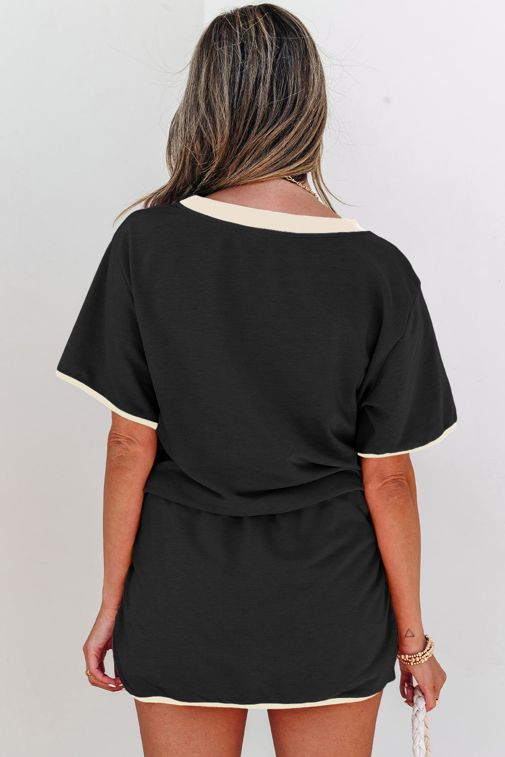 Apricot Colorblock Edge Drop Shoulder T Shirt and Skort 2Pcs Set