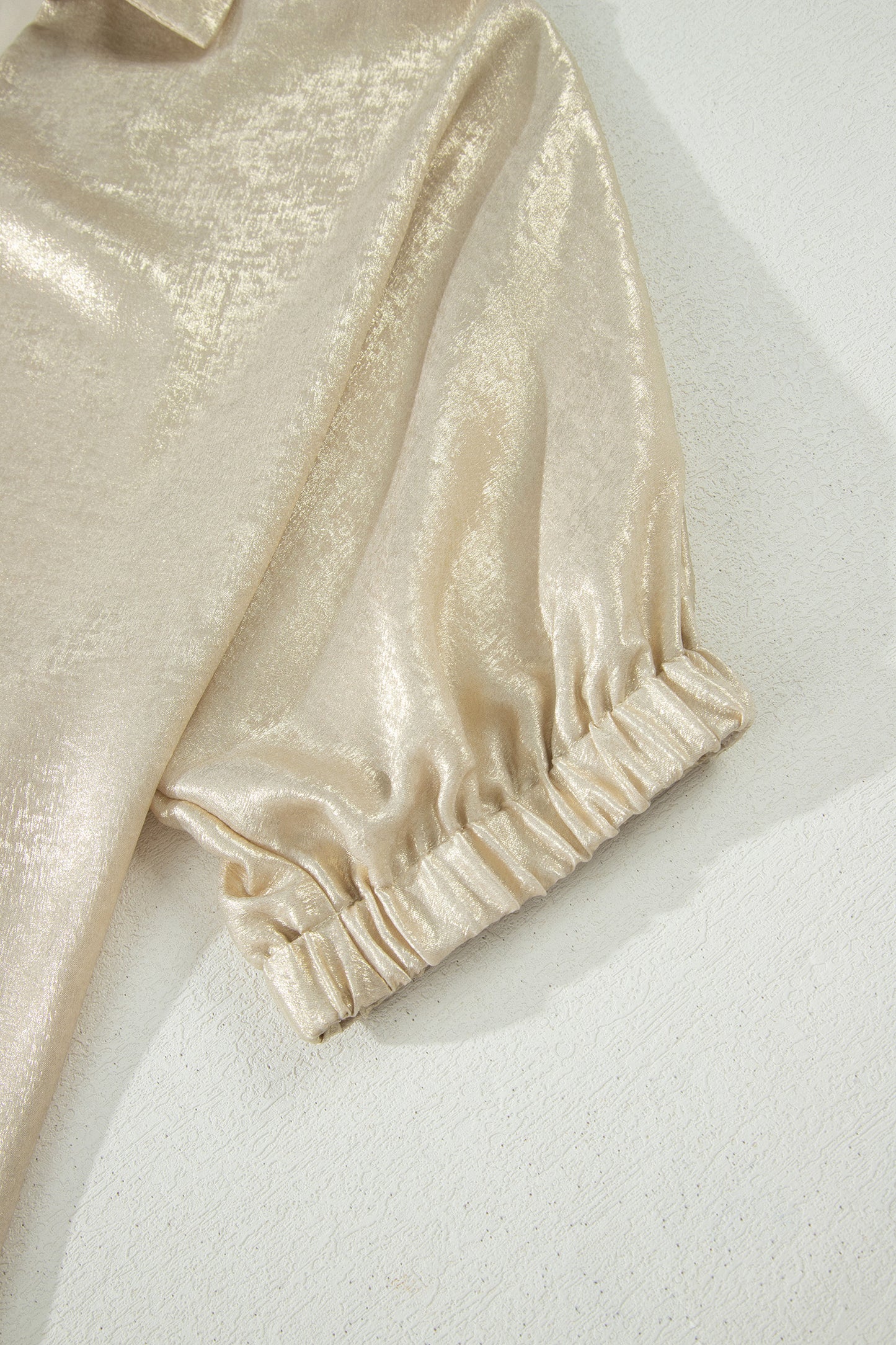 Casual Collared V Neck Half Sleeve Metallic Top