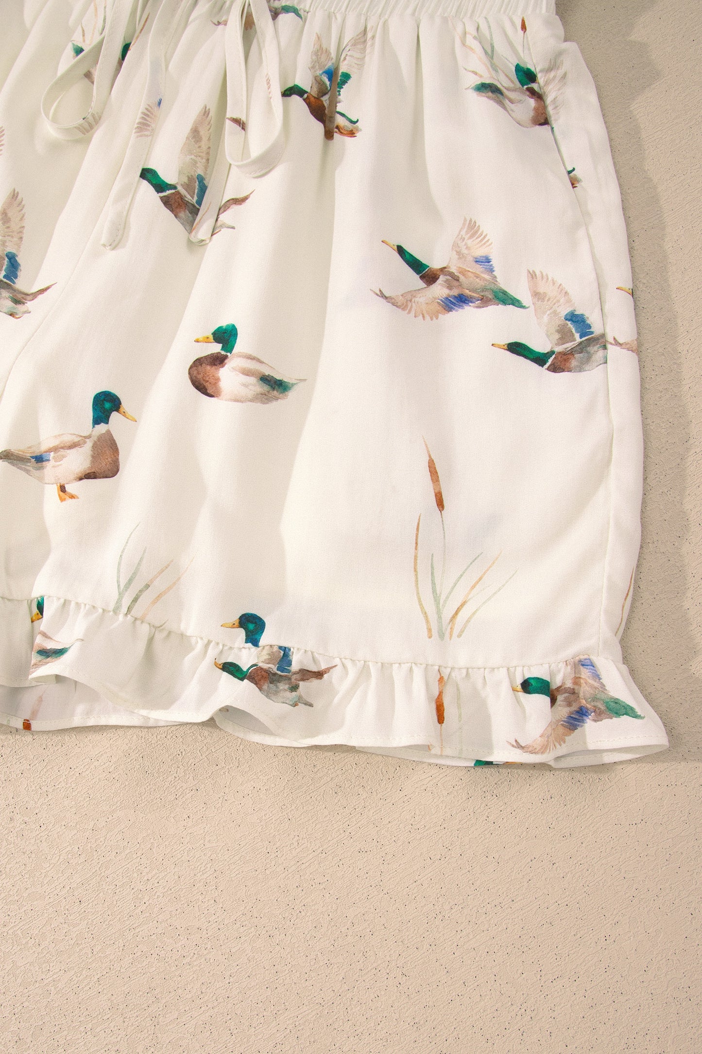 Beige Mallard Print Shirt Style Short Two Piece Set