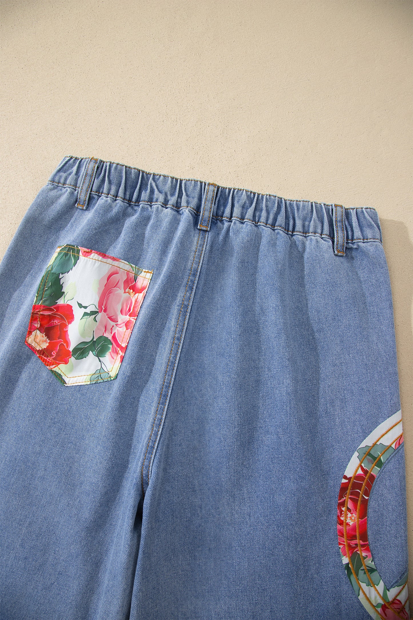 Myosotis Floral Peace Sign Embroidered Patch Wide Leg Jeans