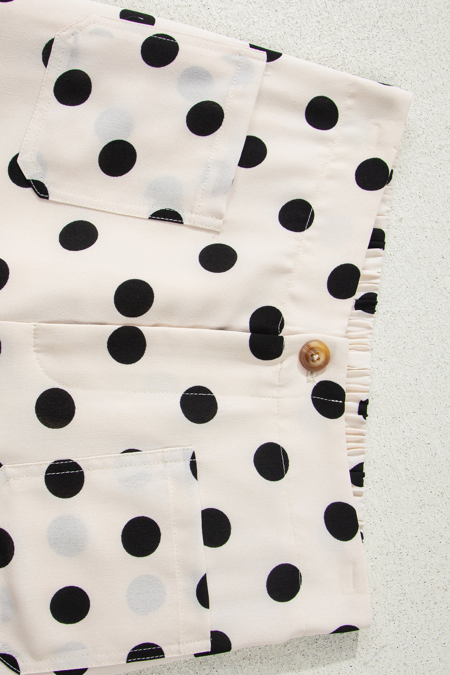 White Polka Dot Print Patched Pocket Mid-rise Straight Leg Pants