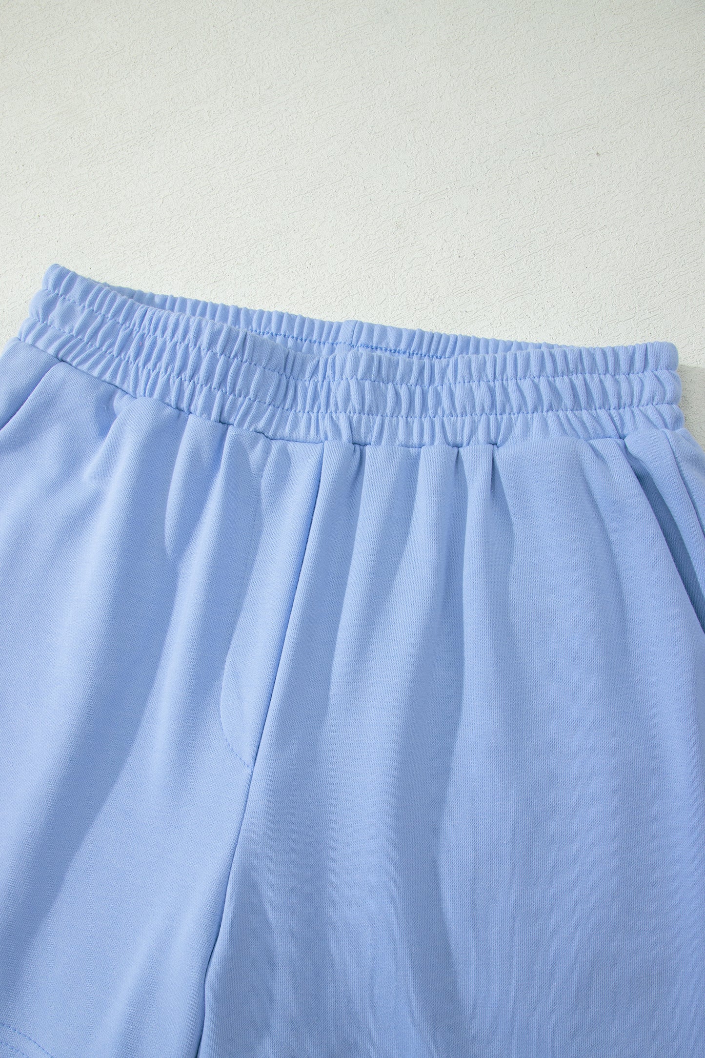 Sky Blue Half Zipped Ruffled Short Set